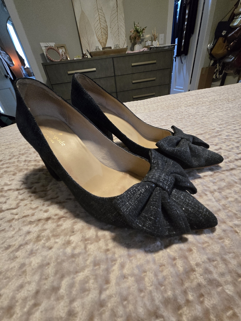 kate spade Navy Tweed Pointed-Toe Bow Pumps